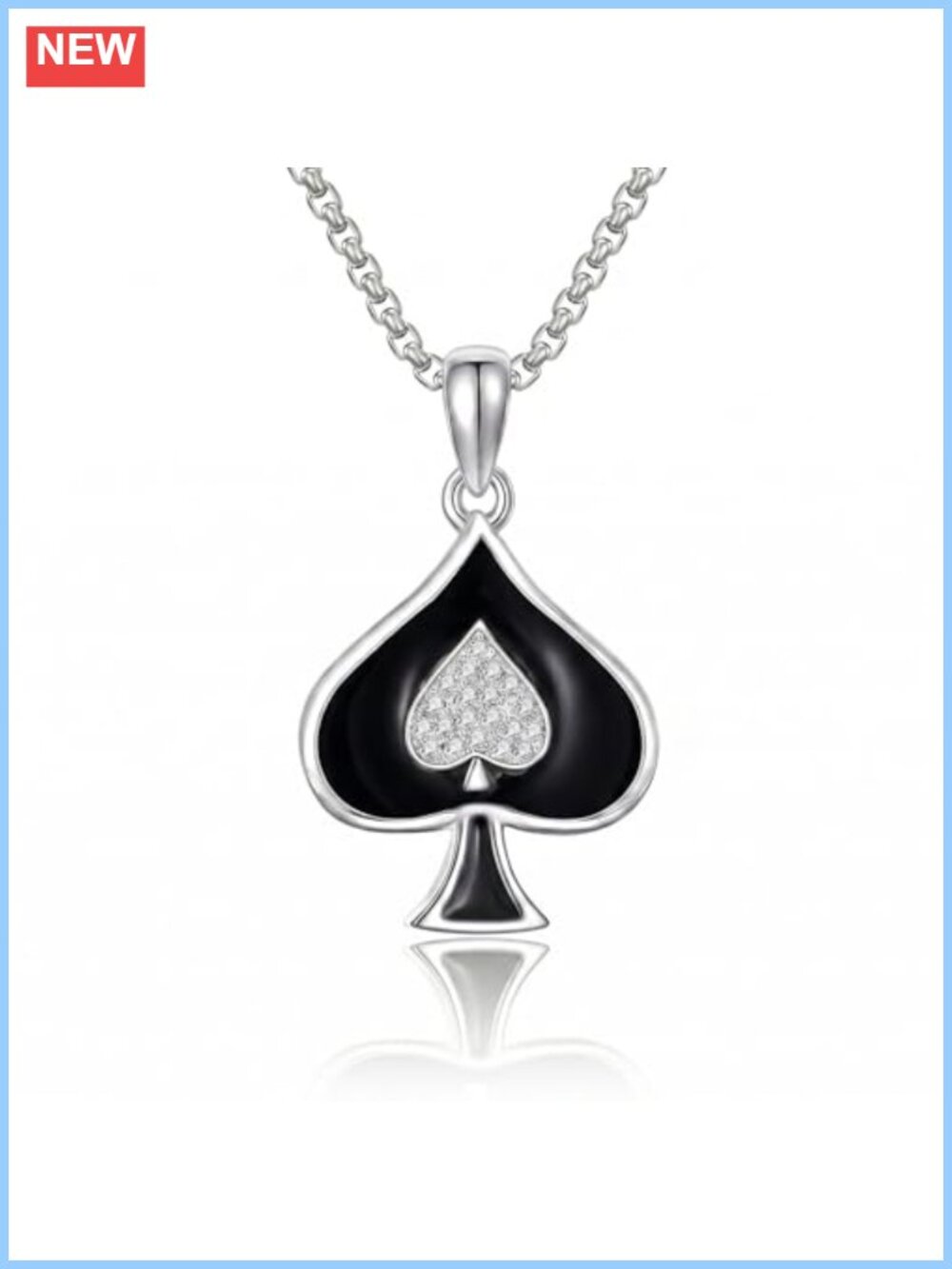 18K White Gold Plated Queen of Spades Pendant Necklace 18+2" Chain Gift